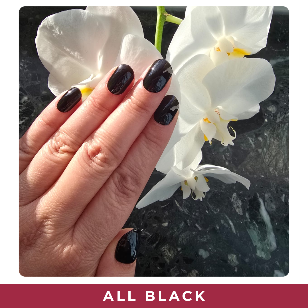 PINKYPACT All Black – tiefschwarze UV Gel Nagelfolie, Farbswatch