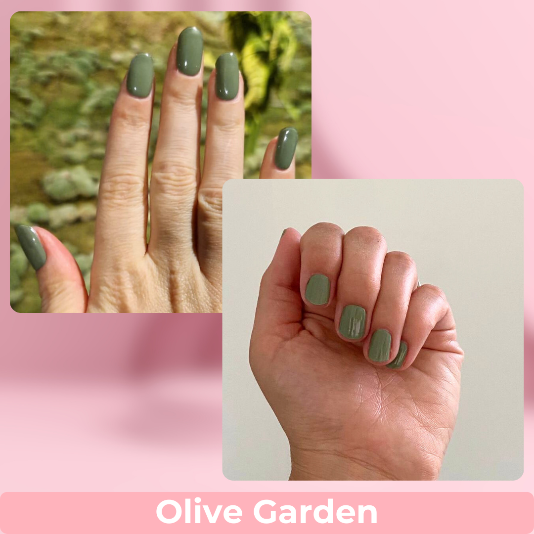 PINKYPACT Olive Garden – olivgrüne UV Gel Nagelfolie, Farbswatch