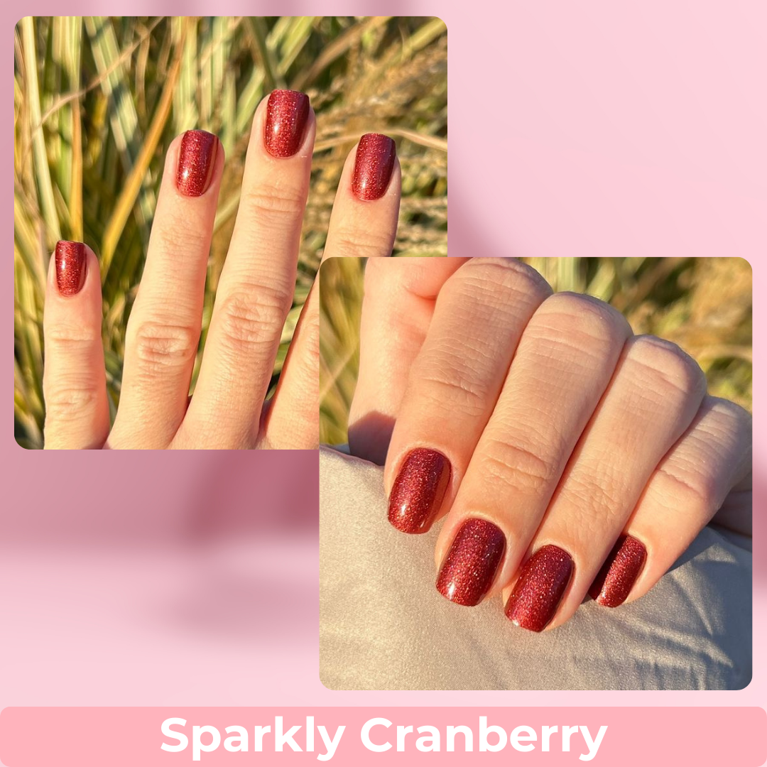 PINKYPACT Sparkly Cranberry – glitzerndes Cranberry UV Gel Nagelfolie, Farbswatch