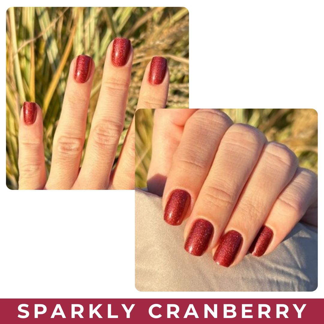 PINKYPACT Sparkly Cranberry – glitzerndes Cranberry UV Gel Nagelfolie, Farbswatch