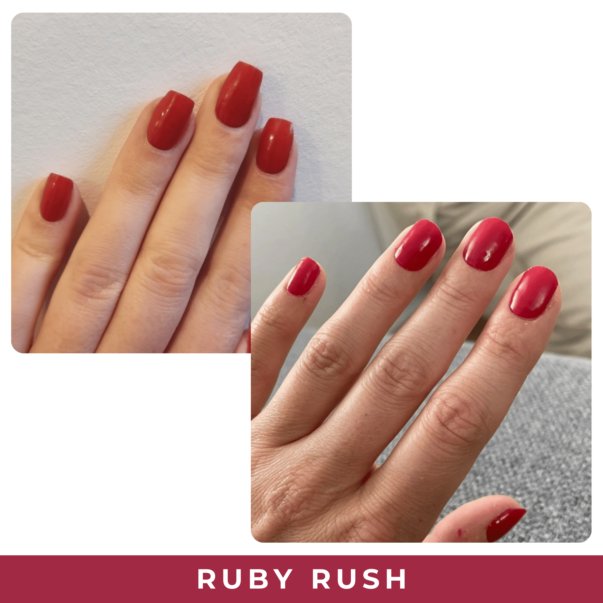 PINKYPACT Ruby Rush – UV Gel Nagelfolie Tragebild auf weißem Hintergrund