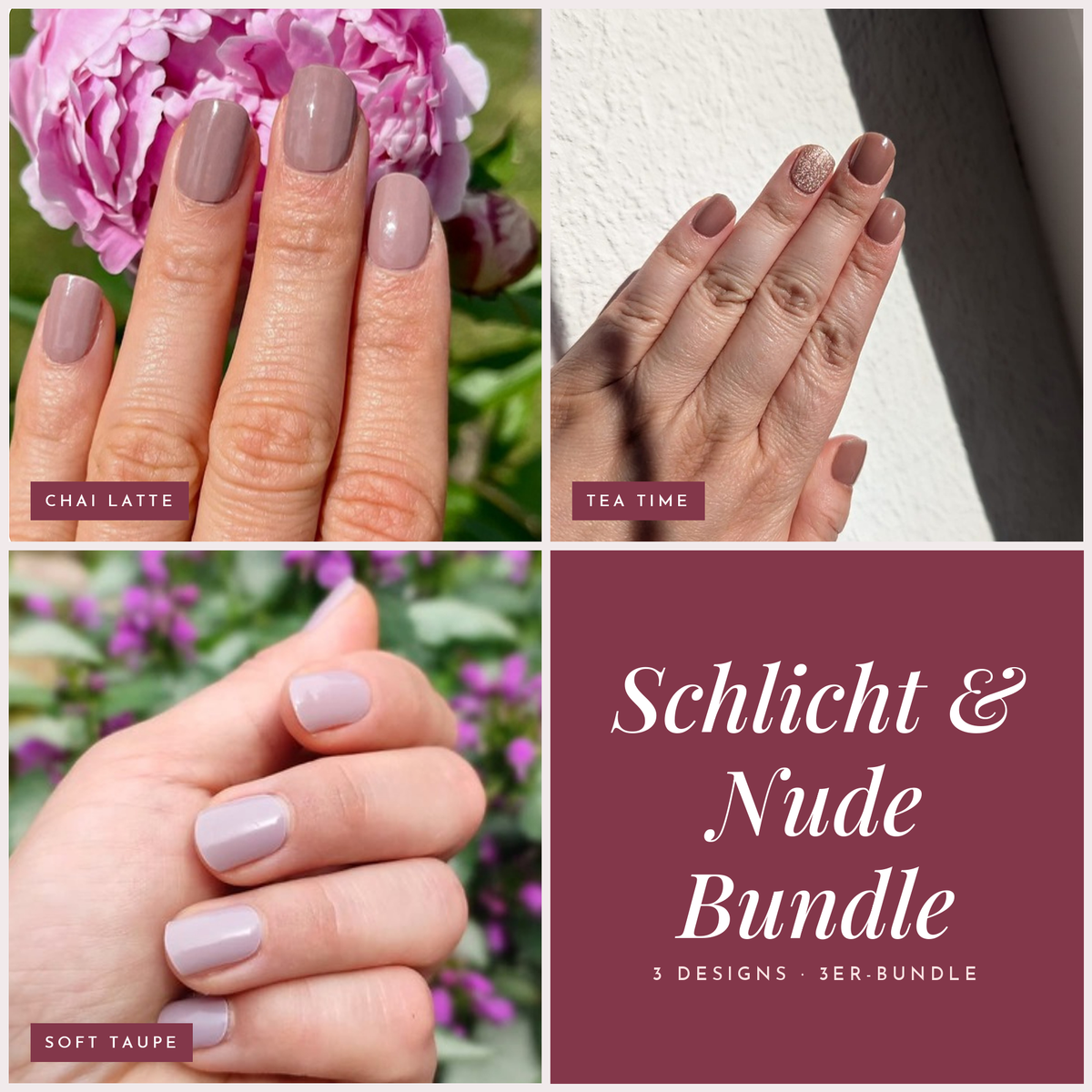 Schlicht & Nude Bundle: Tragefotos der 3 Designs