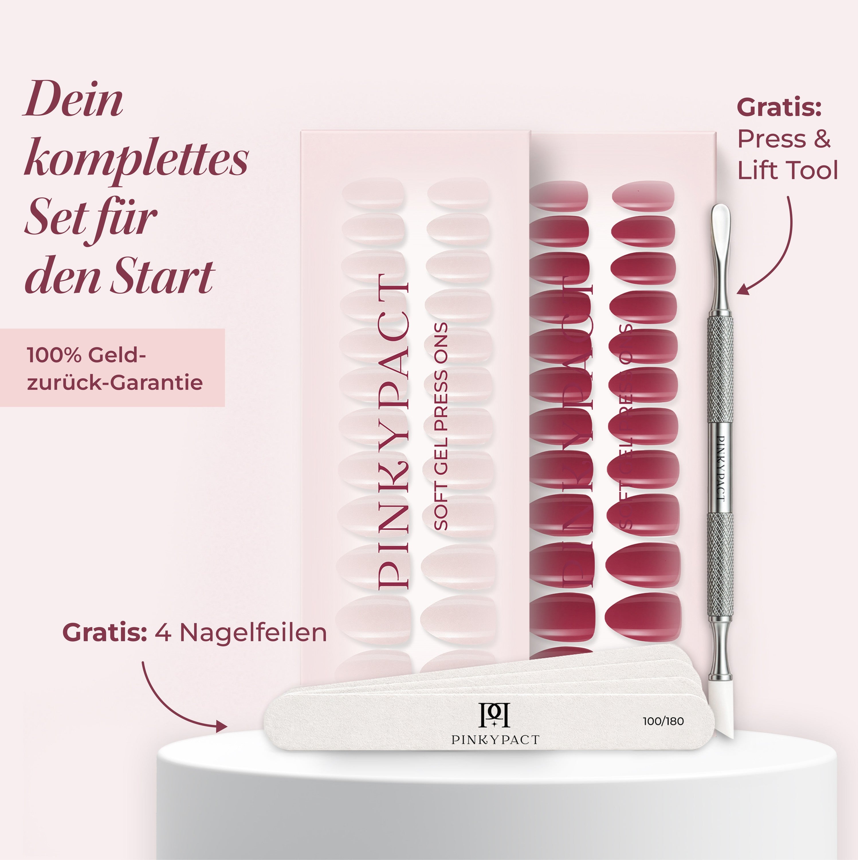 PINKYPACT Press-On Starterset Basic – 2 Designs inkl. Press & Lift Tool und 4 Nagelfeilen #Set_Basic